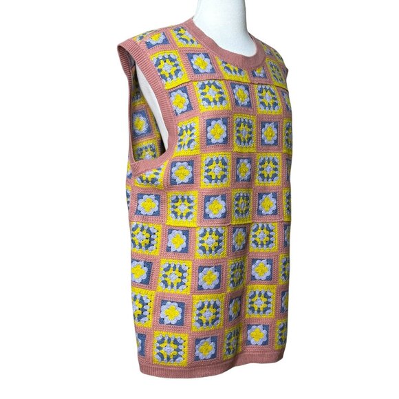 Unisex WESC Crochet Floral Sweater Vest Floral Square Mens Large Womens Size XL - Picture 2 of 7